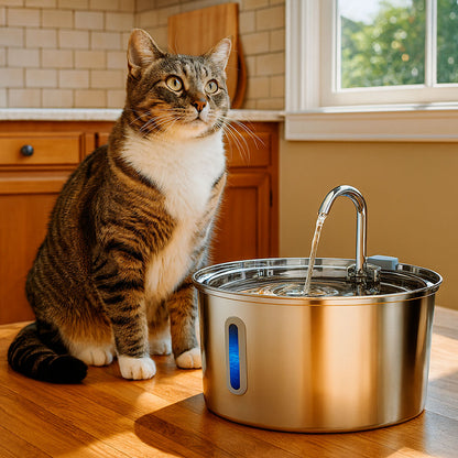 Round Pet Fountain with Faucet Spout and Bar Window