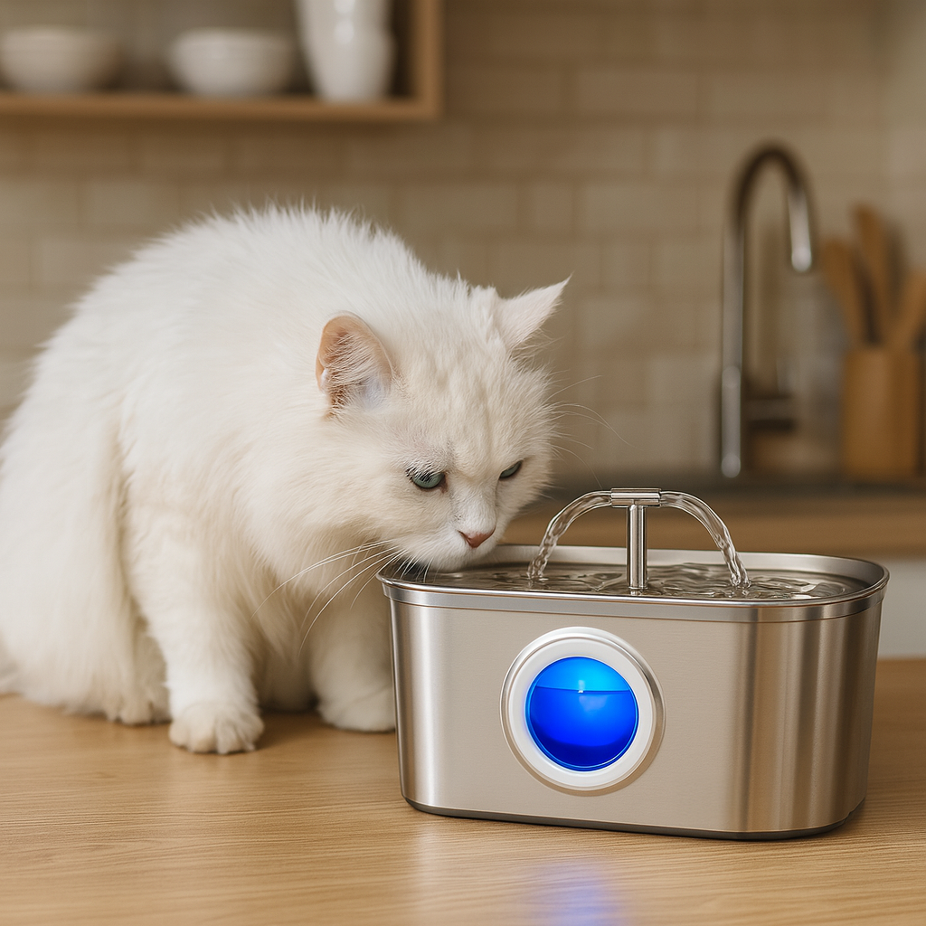 Runway Pet Fountain with Dual Spouts and Round Window