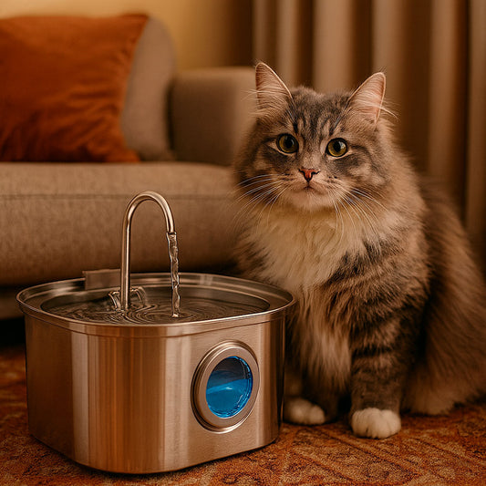 Square Pet Fountain with Faucet Spout and Round Window